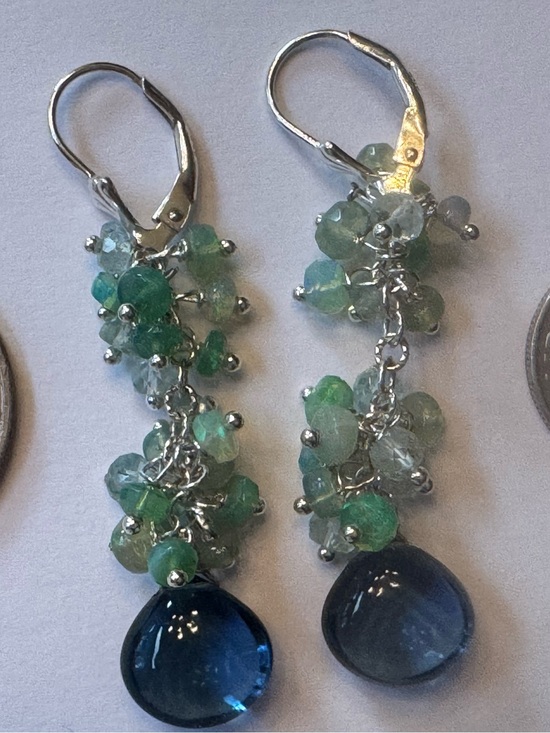 Etsy Jewelry - Blue Teardrop & Green Cluster Drop Earrings - Women Jewelry